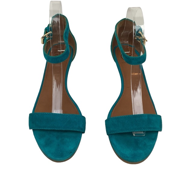 Tory Burch Savannah Suede Wedge Ankle Strap Sandal Turquoise - Picture 2 of 13